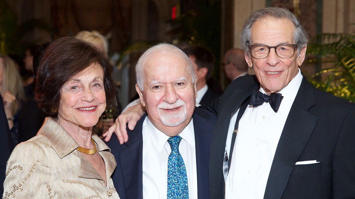 Vartan Gregorian flanked by Ina and Robert Caro (Photo: Julie Skarratt)